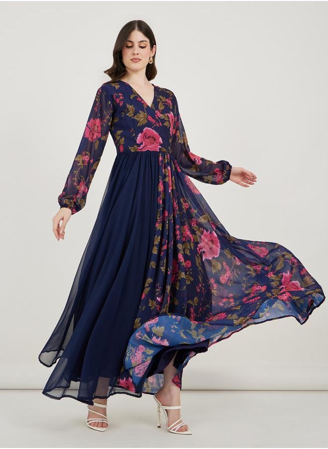 Maxim Creation Floral Print Pleated Hem Drape Maxi Dress by Styli  - Image 4