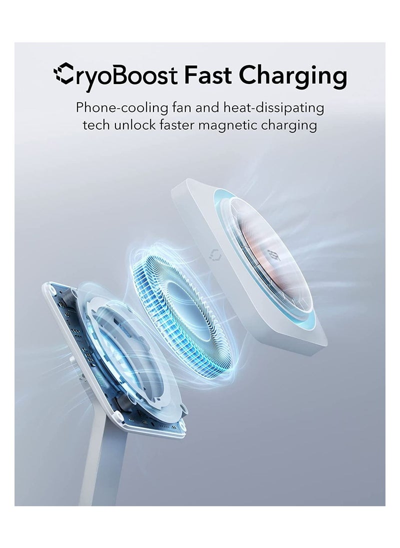 ESR - ESR HaloLock 3-in-1 Wireless Charger with CryoBoost, Compatible with MagSafe Charger Stand, Phone-Cooling Fast Charging Compatible with iPhone 14/13/12, AirPods Pro/3/2, with Adapter, Arctic White - Image 1