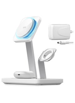 ESR HaloLock 3-in-1 Wireless Charger with CryoBoost, Compatible with MagSafe Charger Stand, Phone-Cooling Fast Charging Compatible with iPhone 14/13/12, AirPods Pro/3/2, with Adapter, Arctic White
