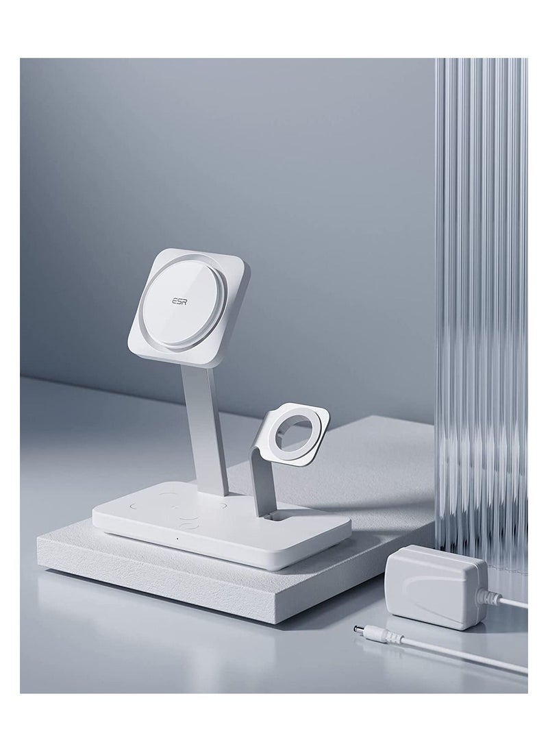 ESR - ESR HaloLock 3-in-1 Wireless Charger with CryoBoost, Compatible with MagSafe Charger Stand, Phone-Cooling Fast Charging Compatible with iPhone 14/13/12, AirPods Pro/3/2, with Adapter, Arctic White - Image 1