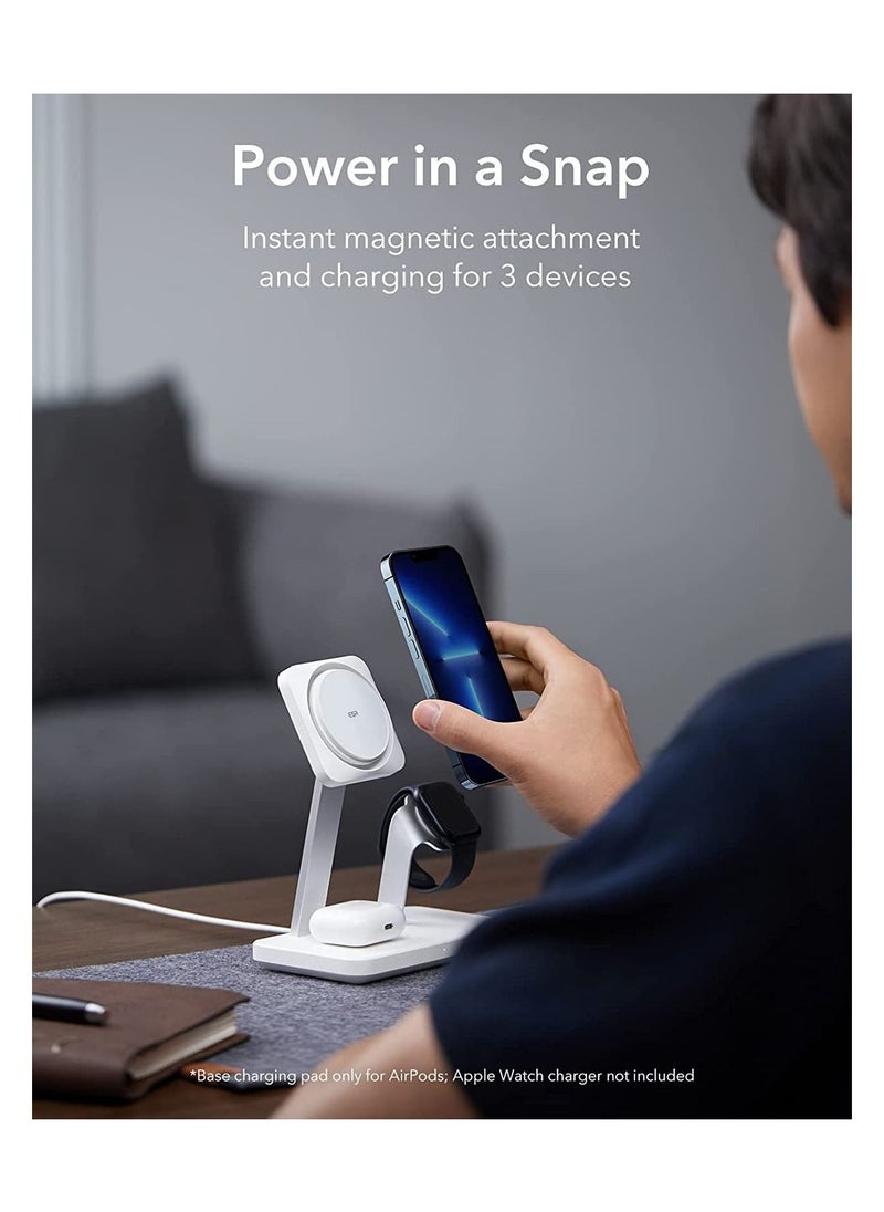 ESR - ESR HaloLock 3-in-1 Wireless Charger with CryoBoost, Compatible with MagSafe Charger Stand, Phone-Cooling Fast Charging Compatible with iPhone 14/13/12, AirPods Pro/3/2, with Adapter, Arctic White - Image 1