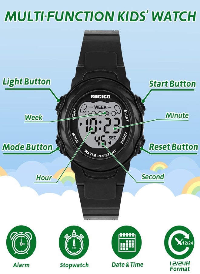 SOCICO Kids Digital Watches for Girls Boys, Waterproof 5ATM, 7 Color Lights Waterproof Watches for Kids with Alarm Stopwatch, Soft Band Wrist Watch for Girls and Boys Ages 5-12. - Image 3