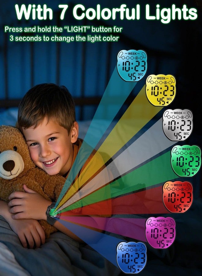 SOCICO Kids Digital Watches for Girls Boys, Waterproof 5ATM, 7 Color Lights Waterproof Watches for Kids with Alarm Stopwatch, Soft Band Wrist Watch for Girls and Boys Ages 5-12. - Image 2