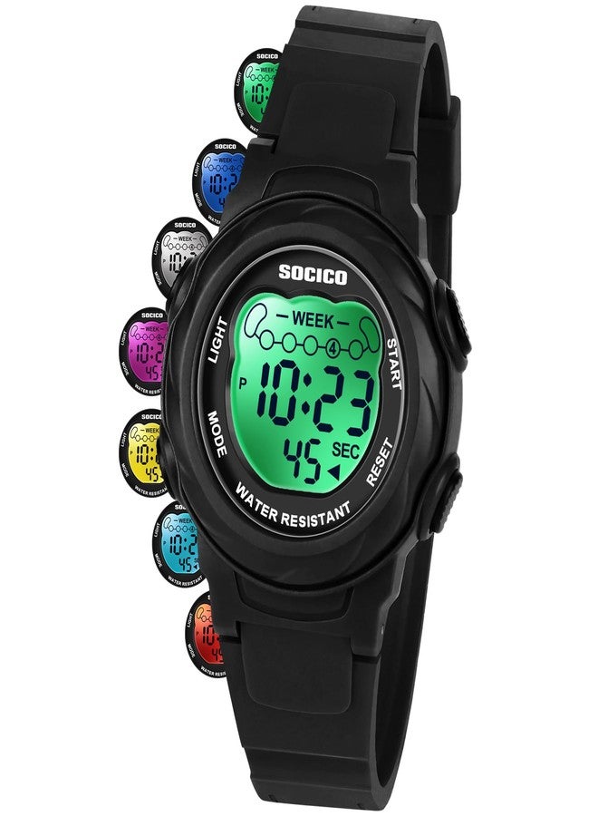 SOCICO Kids Digital Watches for Girls Boys, Waterproof 5ATM, 7 Color Lights Waterproof Watches for Kids with Alarm Stopwatch, Soft Band Wrist Watch for Girls and Boys Ages 5-12. - Image 1