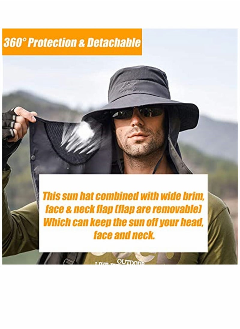 SYOSI Fishing Hat, for Men & Women, Outdoor UV Sun Protection Wide Brim Hat with Face Cover, Neck Flap  - Image 4