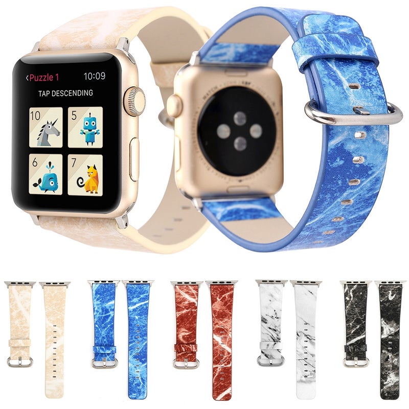 For Apple Watch Series 3 & 2 & 1 42mm Fashion Marble Vein Texture Wrist Watch Leather Band (Black)