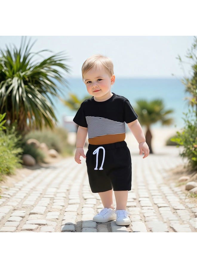 Mieeyali Infant Baby Boys Clothes Set Casual Cotton T Shirt And Shorts Set 3 6 9 12 24 Monthes 1t 2t 3t Summer Outfit, Black, 4-5 years - Image 2