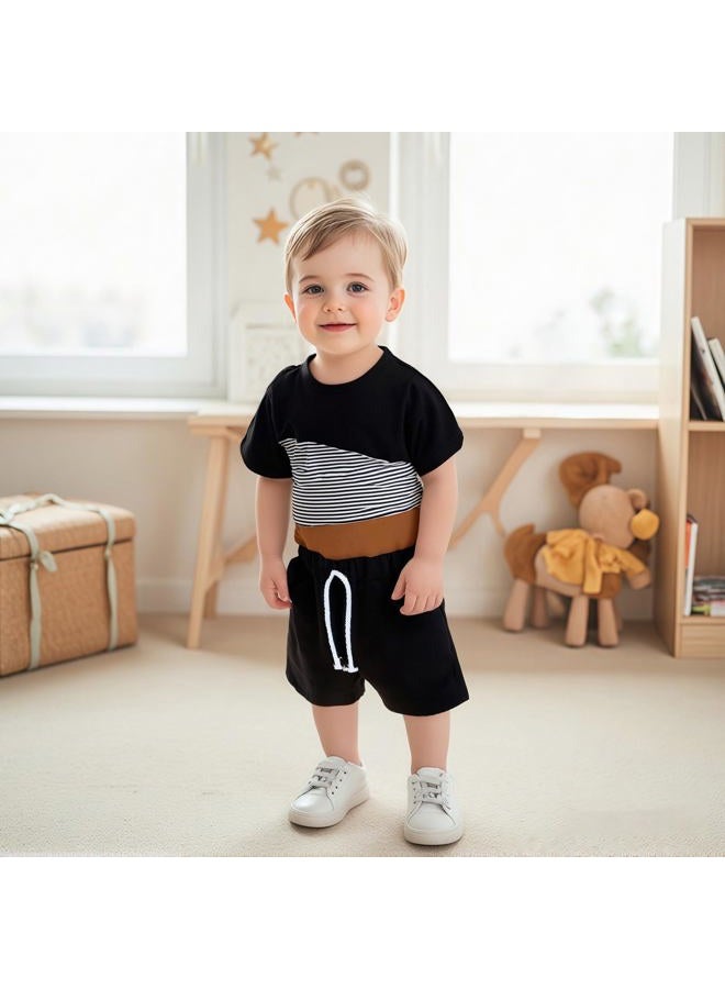 Mieeyali Infant Baby Boys Clothes Set Casual Cotton T Shirt And Shorts Set 3 6 9 12 24 Monthes 1t 2t 3t Summer Outfit, Black, 4-5 years - Image 3