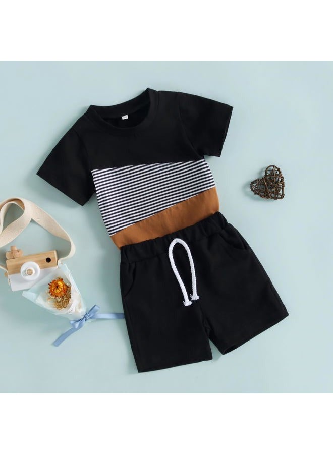 Mieeyali Infant Baby Boys Clothes Set Casual Cotton T Shirt And Shorts Set 3 6 9 12 24 Monthes 1t 2t 3t Summer Outfit, Black, 4-5 years - Image 4