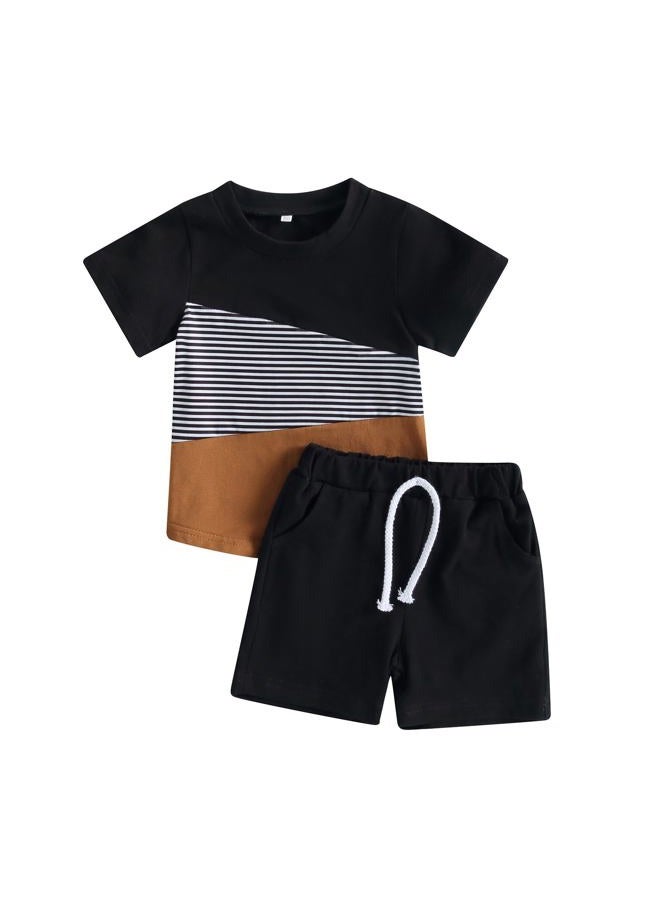 Mieeyali Infant Baby Boys Clothes Set Casual Cotton T Shirt And Shorts Set 3 6 9 12 24 Monthes 1t 2t 3t Summer Outfit, Black, 4-5 years - Image 1