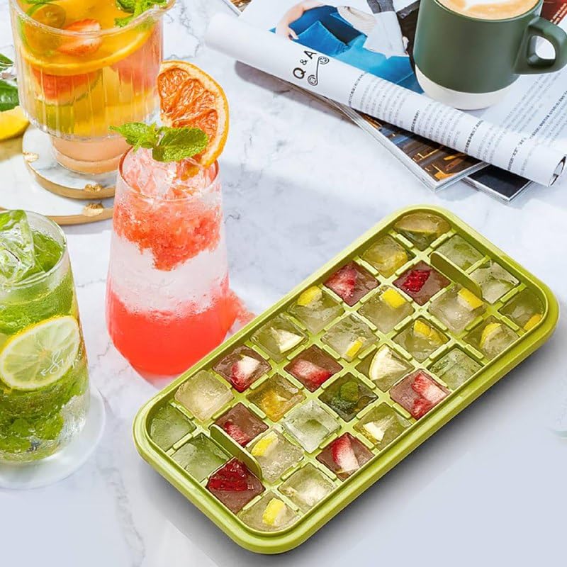 Cheet enterprise Plastic 2 Layer Ice Cube Tray with Lid Bin Square Ice Cubes Molds - Image 3