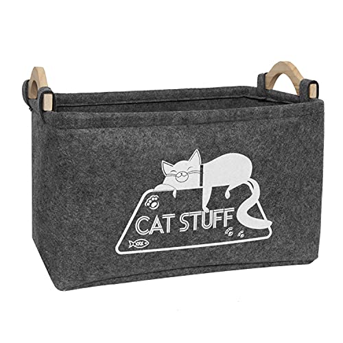 Vumdua Cat Toy Box, Cat Toy Storage Basket with Handles, Felt Pet Toy Basket Pet Supplies Storage Bin, Perfect for Organizing Cat Toys and Accessories - Image 1