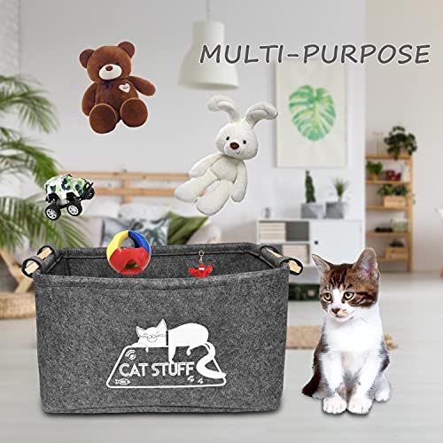 Vumdua Cat Toy Box, Cat Toy Storage Basket with Handles, Felt Pet Toy Basket Pet Supplies Storage Bin, Perfect for Organizing Cat Toys and Accessories - Image 4