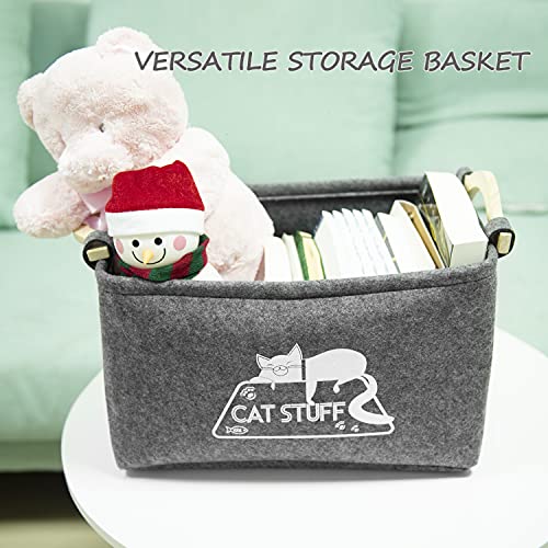 Vumdua Cat Toy Box, Cat Toy Storage Basket with Handles, Felt Pet Toy Basket Pet Supplies Storage Bin, Perfect for Organizing Cat Toys and Accessories - Image 5