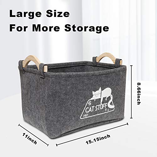Vumdua Cat Toy Box, Cat Toy Storage Basket with Handles, Felt Pet Toy Basket Pet Supplies Storage Bin, Perfect for Organizing Cat Toys and Accessories - Image 3