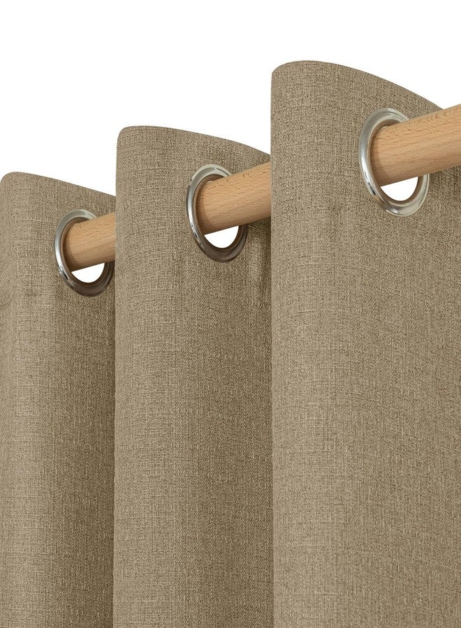 LAMIT Natural Linen Curtains 84 inch Length 2 Panels, Linen Textured Thermal Insulated Bedroom Curtains Grommet Privacy Room Darkening Drapes for Living Room/Farmhouse, W52 x L84, Tan Brown