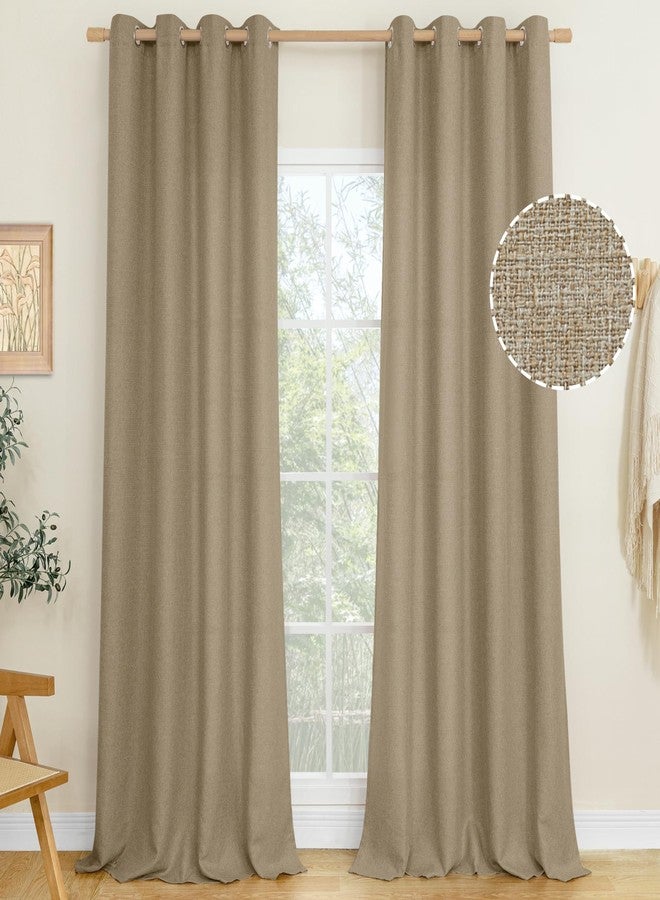 LAMIT Natural Linen Curtains 84 inch Length 2 Panels, Linen Textured Thermal Insulated Bedroom Curtains Grommet Privacy Room Darkening Drapes for Living Room/Farmhouse, W52 x L84, Tan Brown - Image 2