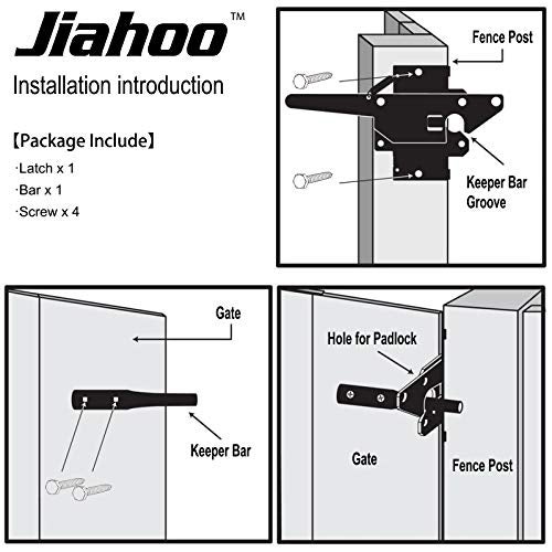JIAHOO Post Mount Gate Latch for Wooden Fence - Heavy Duty Self Locking Gate Latch Hardware for Pool/Garden Gate Safety Latch, Automatic Fingertip Release Latches for Vinyl/Wood Fence, Black Finish - Image 4