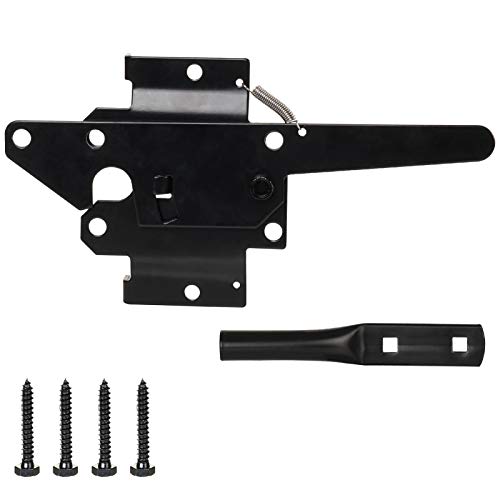 JIAHOO Post Mount Gate Latch for Wooden Fence - Heavy Duty Self Locking Gate Latch Hardware for Pool/Garden Gate Safety Latch, Automatic Fingertip Release Latches for Vinyl/Wood Fence, Black Finish - Image 2