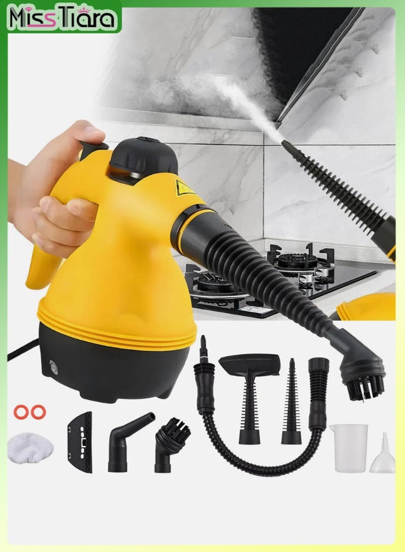 MissTiara منظف بخار محمول باليد 1000 واط متعدد الوظائف آلة تنظيف بالبخار المضغوط عالية الحرارة مع 9 قطع ملحقات للمطبخ والأريكة والحمام والسيارة والنافذة - Image 1