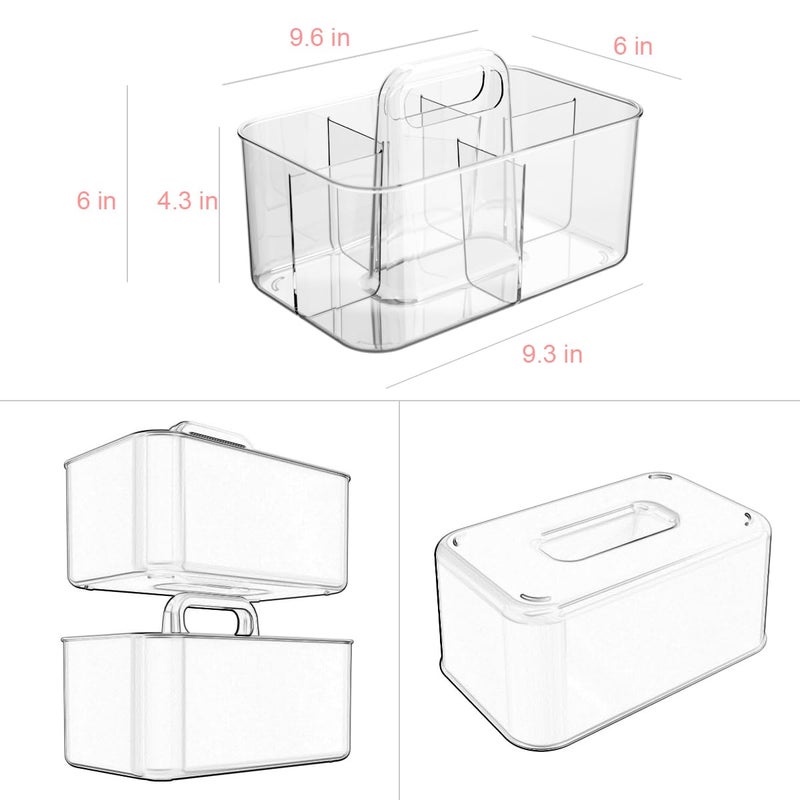 Vidifor Clear Thickened Portable Caddy Tote, Shower Caddy with Handle for Art Supplies, Makeup, Crafts, Colored Pencils, Sewing, Office Supplies (Clear) - Image 2