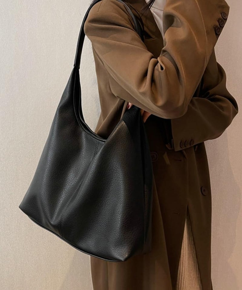 Bagkeak Retro Shoulder Bag Slouchy Tote Bag for Women Soft Leather Handbags Work Purse Ladies Top Handle Bag Large Capacity 2Pcs - Image 4