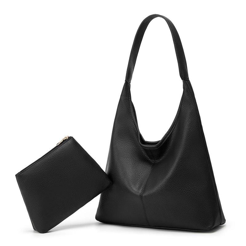 Bagkeak Retro Shoulder Bag Slouchy Tote Bag for Women Soft Leather Handbags Work Purse Ladies Top Handle Bag Large Capacity 2Pcs - Image 1