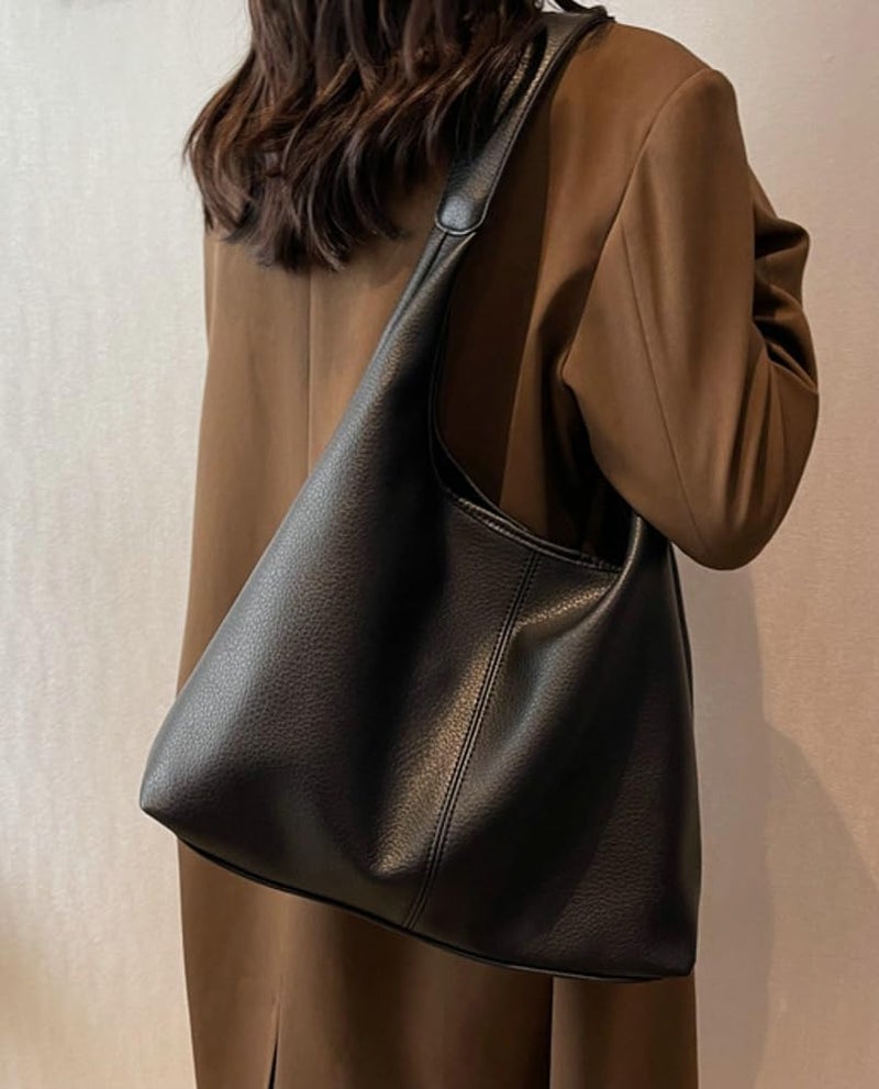 Bagkeak Retro Shoulder Bag Slouchy Tote Bag for Women Soft Leather Handbags Work Purse Ladies Top Handle Bag Large Capacity 2Pcs - Image 2