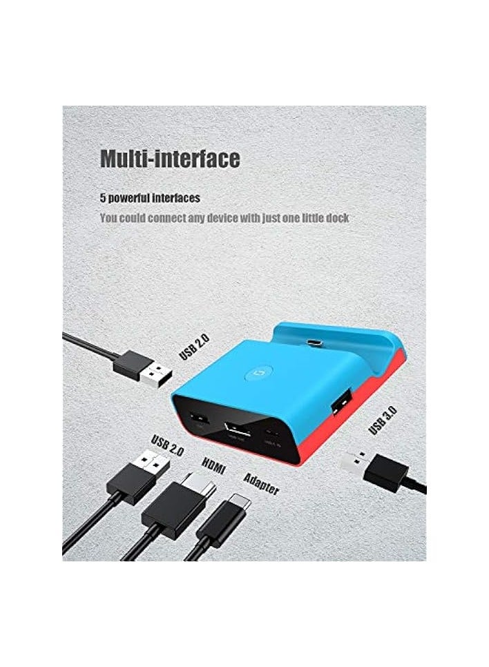 بروماس محطة إرساء لجهاز نينتندو سويتش، قاعدة شحن 4K HDMI TV محول شاحن مجموعة بديل جيد متوافق مع نينتندو سويتش دوك (أزرق) - Image 3