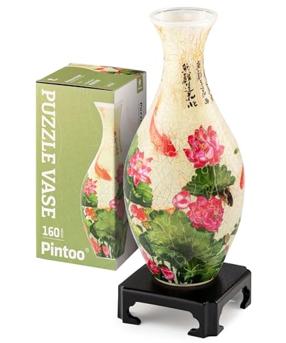 Pintoo 3D Puzzle Vase Unique Flower Vase Made by 160 Curved Plastic Puzzle Pieces House Warming Gift for Flower Arrangements and Home Decoration  S1024 Translucent Carp with Lotus - Image 1
