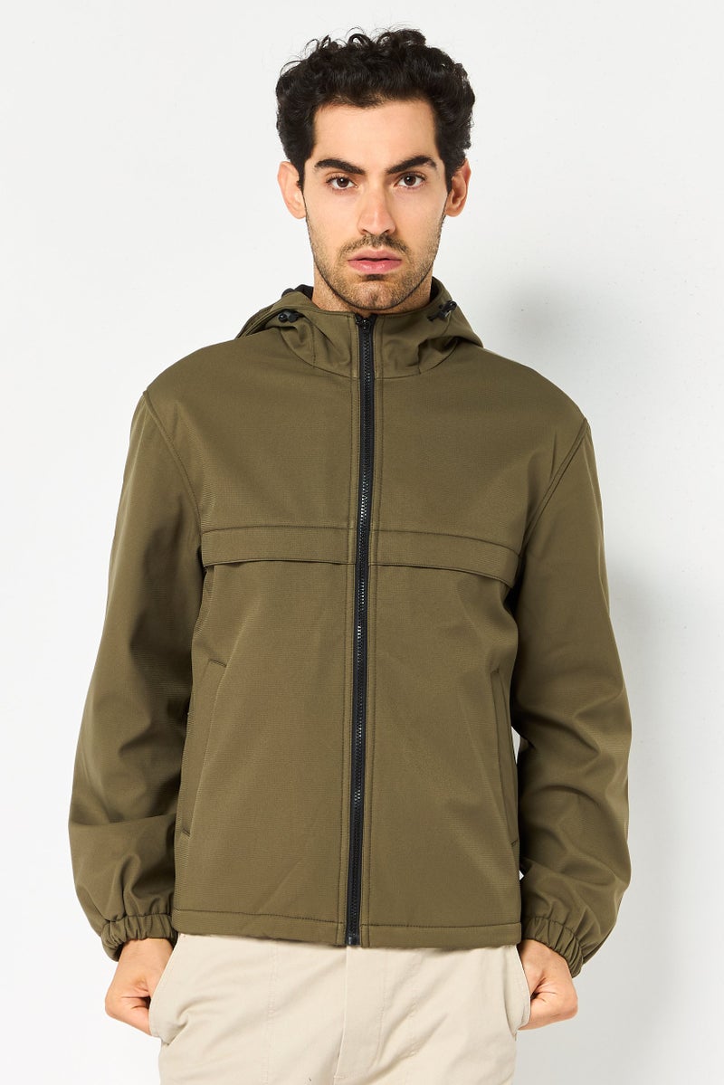 Celio جاكيت بومبر طويل الأكمام للرجال، لون أخضر عسكري - Image 1