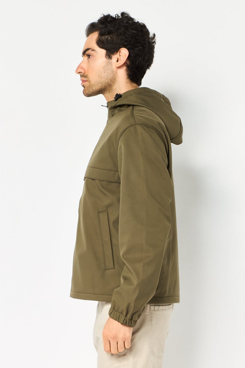 Celio جاكيت بومبر طويل الأكمام للرجال، لون أخضر عسكري - Image 3