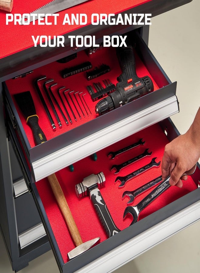 ONREVA Tool Box Liner 18 inch wide x 24 ft Large, Thick Heavy Duty Toolbox Drawer Liners, Rolling Tool Chest Foam Mat, Shelf Rubber Mat, Non-slip Organizer Pad for Cabinet Workbench, Red - Image 3