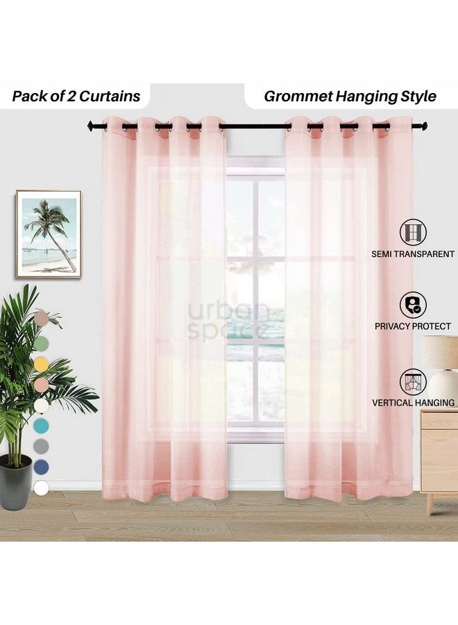 Urban Space Linen Textured Sheer Curtain for Door, 35-40% Room Darkening Curtain with Tieback and Eyelet Hanging Style, Set of 2 Decorative Curtains, Salmon Pink (Door - 8 ft x 4 ft) - Image 2