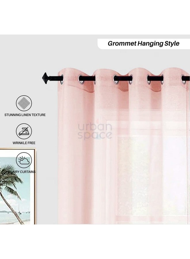 Urban Space Linen Textured Sheer Curtain for Door, 35-40% Room Darkening Curtain with Tieback and Eyelet Hanging Style, Set of 2 Decorative Curtains, Salmon Pink (Door - 8 ft x 4 ft) - Image 3