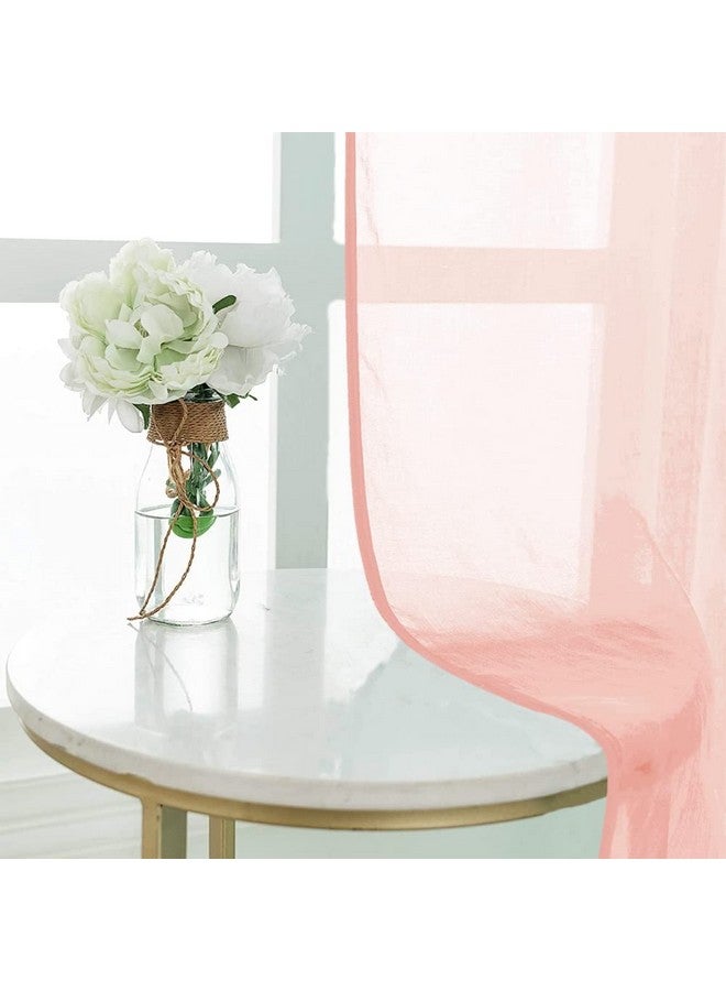 Urban Space Linen Textured Sheer Curtain for Door, 35-40% Room Darkening Curtain with Tieback and Eyelet Hanging Style, Set of 2 Decorative Curtains, Salmon Pink (Door - 8 ft x 4 ft) - Image 1