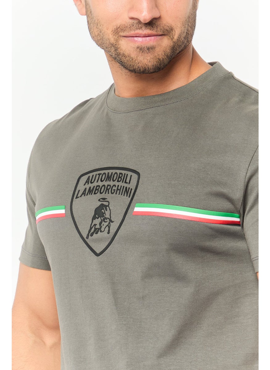 LAMBORGHINI - Men Crew Neck Short Sleeves Brand Logo T-Shirt, Grey - Image 1