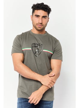 Men Crew Neck Short Sleeves Brand Logo T-Shirt, Grey