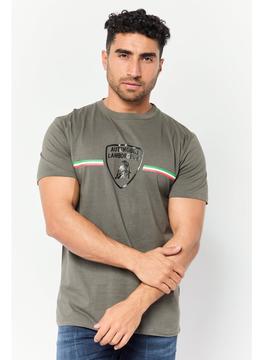 LAMBORGHINI - Men Crew Neck Short Sleeves Brand Logo T-Shirt, Grey - Image 1