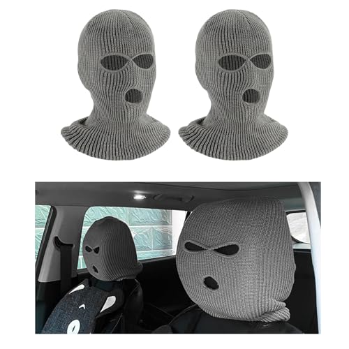 Suvnie 2 PCS Car Headrest Cover, Personalized Funny Car Seat Full Face Mask, Ski Mask Wrap Protection for Auto Front Seat Rest Decoration, Universal Interior Car Accessories (Gray) - Image 1