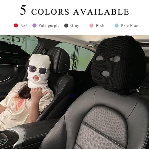 Suvnie 2 PCS Car Headrest Cover, Personalized Funny Car Seat Full Face Mask, Ski Mask Wrap Protection for Auto Front Seat Rest Decoration, Universal Interior Car Accessories (Gray) - Image 3