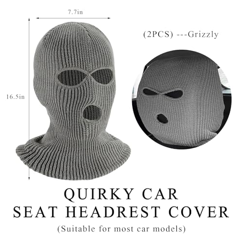 Suvnie 2 PCS Car Headrest Cover, Personalized Funny Car Seat Full Face Mask, Ski Mask Wrap Protection for Auto Front Seat Rest Decoration, Universal Interior Car Accessories (Gray) - Image 2