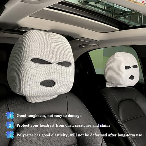 Suvnie 2 PCS Car Headrest Cover, Personalized Funny Car Seat Full Face Mask, Ski Mask Wrap Protection for Auto Front Seat Rest Decoration, Universal Interior Car Accessories (Gray) - Image 4