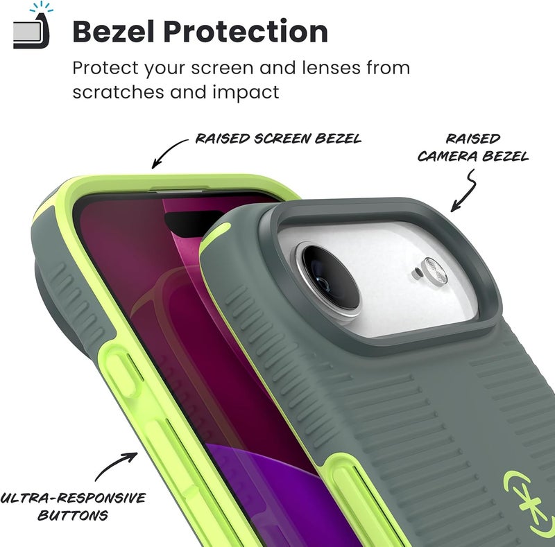 Speck CANDYSHELL Grip +MS Case for iPhone 17 Air - NEO DRAB/Glow Green | Slim Protective Grip | Drop Protection | MagSafe Compatible - Image 5