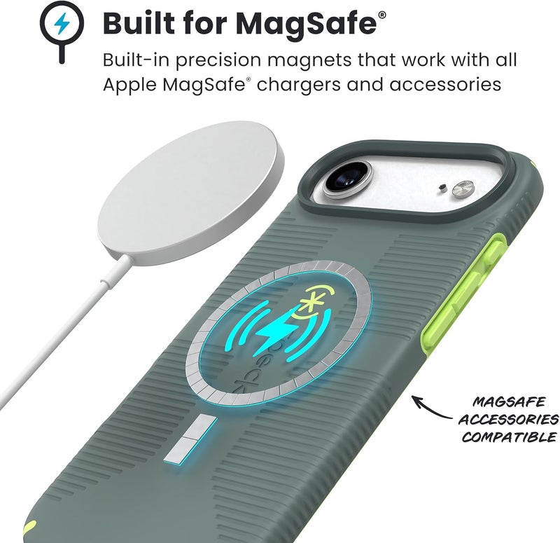 Speck CANDYSHELL Grip +MS Case for iPhone 17 Air - NEO DRAB/Glow Green | Slim Protective Grip | Drop Protection | MagSafe Compatible - Image 2