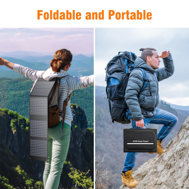 SinKeu Portable Solar Panel Charger 40W Foldable Solar Panel for Portable Power Station, iPhone, iPad, Laptop, Camping Solar Panels with USB QC 3.0/USB C/18V DC, Solar Panels for Camping Outdoor Van RV Trip - Image 2