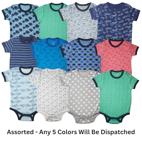 TuddyBuddy 100% Cotton Romper/Bodysuit/Top for Baby Boys (6 Months-9 Months, Pack of 5 Short Sleeves Rompers) - Image 2