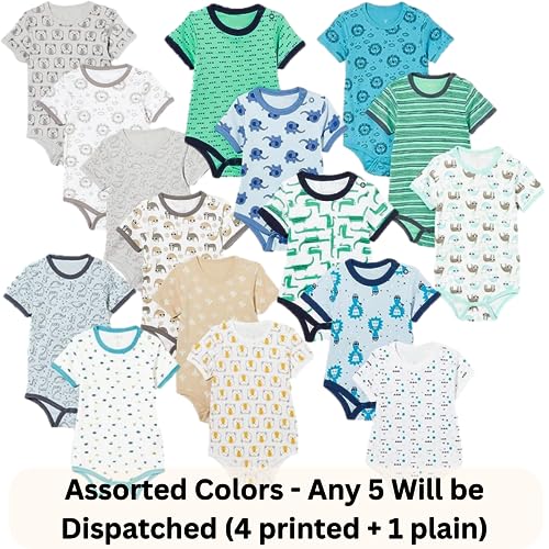 TuddyBuddy 100% Cotton Romper/Bodysuit/Top for Baby Boys (6 Months-9 Months, Pack of 5 Short Sleeves Rompers) - Image 4