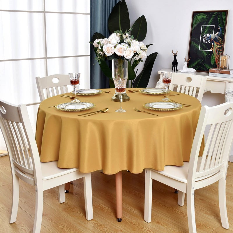 KAIPHO Gold Round Tablecloth Waterproof Stain Resistant Wrinkle Free Table Cloth 210GSM Polyester Washable Wipeable Table Cover for Party, Banquet, Wedding, Indoor and Outdoor use (48 inch, Circle) - Image 2