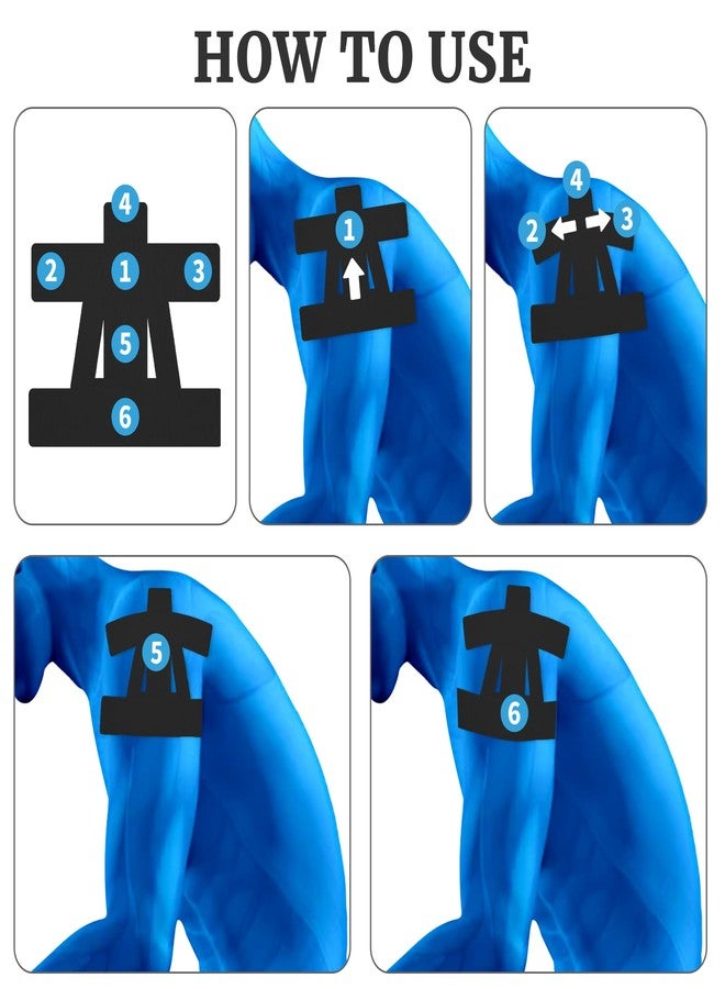 Qiuruoo 15 Pcs Precut Kinesiology Tape for Shoulder，Shoulder Tape for Shoulder Pain Relief Pre Cut，Waterproof, Breathable, Hypoallergenic Athletic Tape for Support and Protection(Black) - Image 3